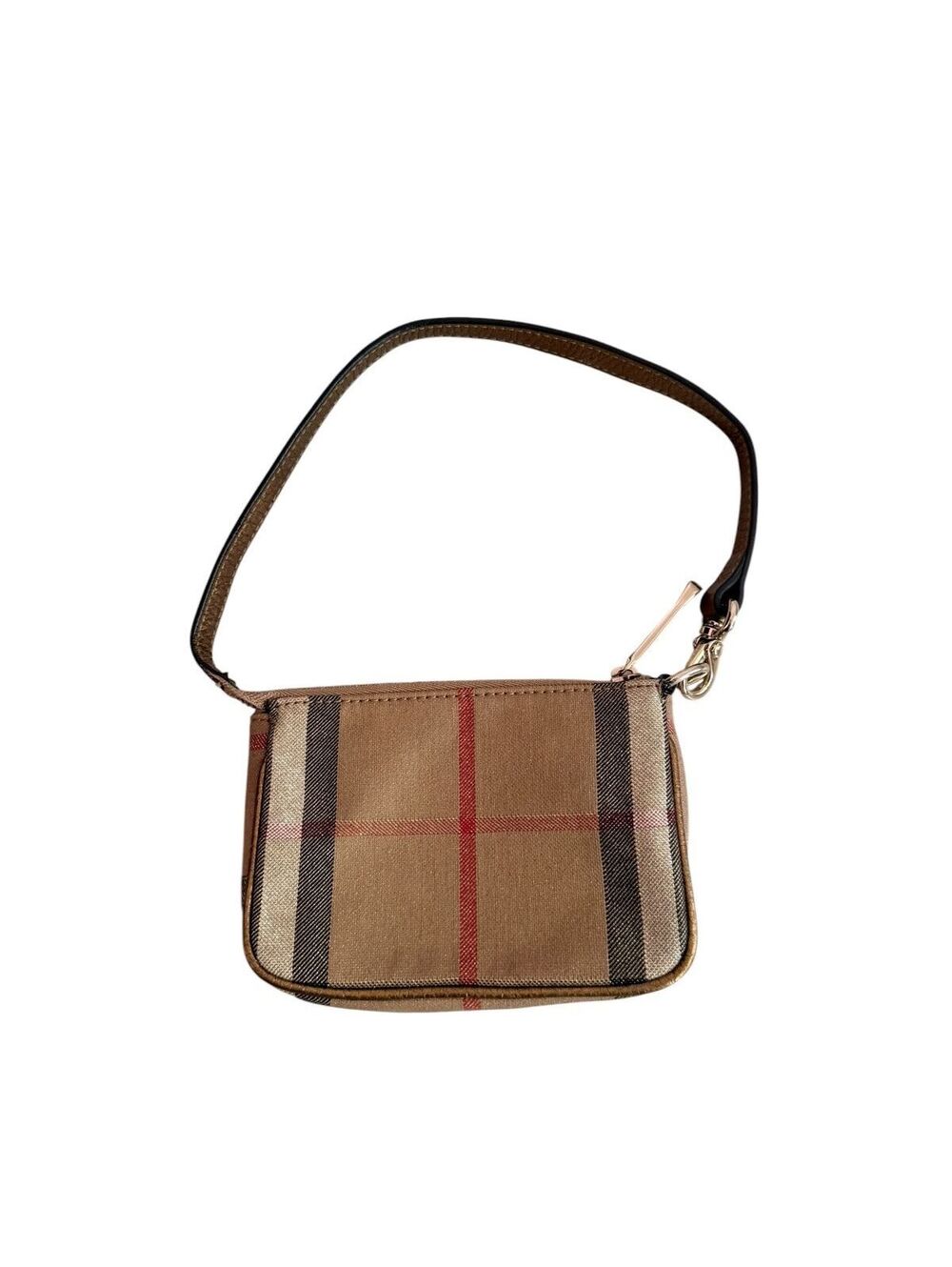 Burberry House Check Wristlet Pouch Nova Check Canvas Leather Zip Clutch - Picture 7 of 10